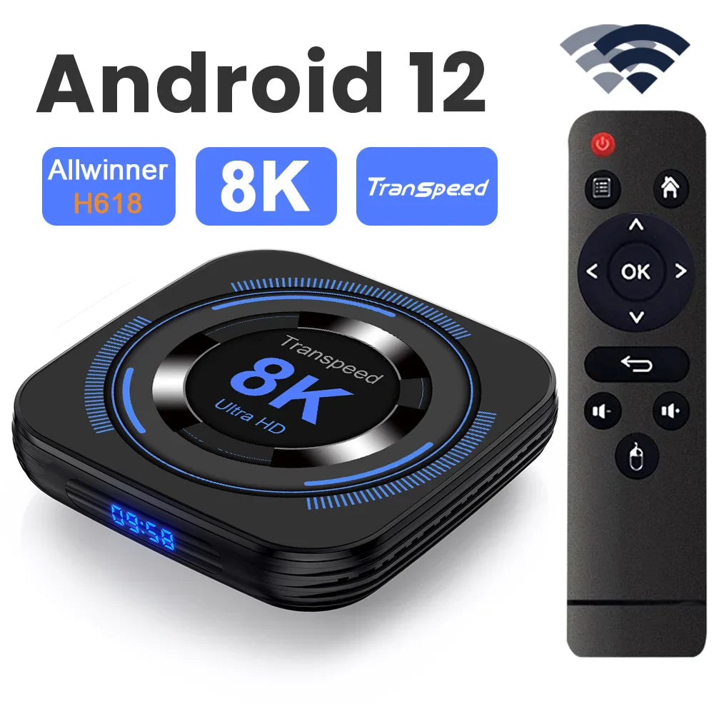Transpeed Android 12 TV BOX Allwinner H618 Dual Wifi 32G64G Quad Core Cortex A53 Support 8K 4K BT Voice Media player Set top box - Tasawoq