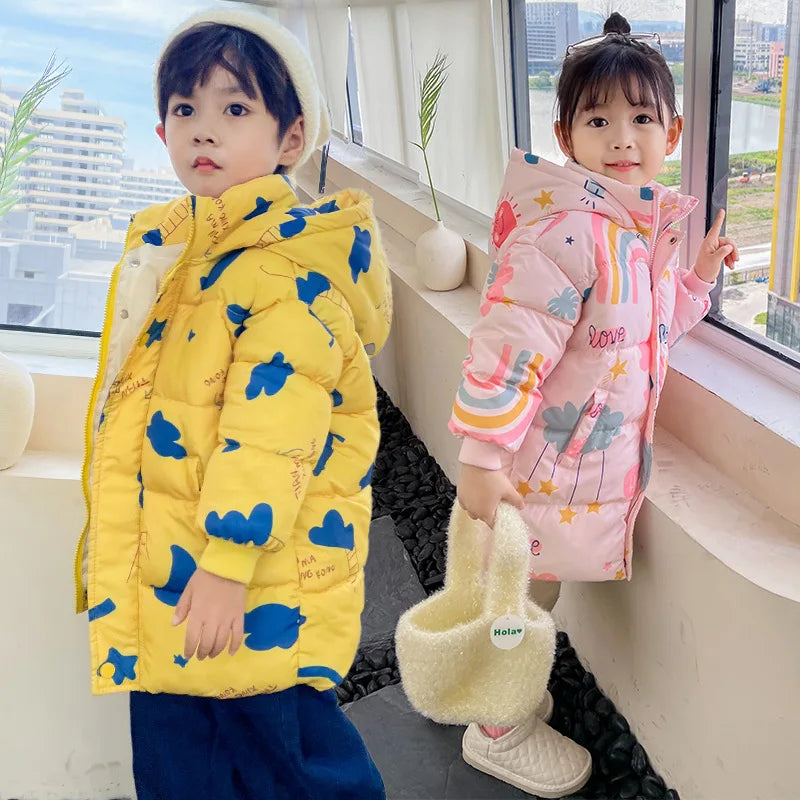 New Girls Boys Down Jacket Winter Coats Children Clothes Hooded Windbreaker Coat For Kids 2-7 Years Cotton Warm Outerwear - Tasawoq