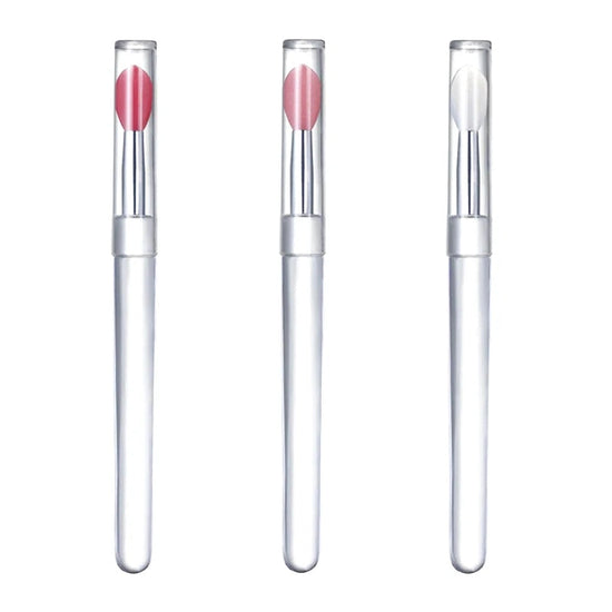 1/3/5pcs Flat Silicone Applicator Sticks Reusable Lip Brush With Cover For Dust Prevention Silicone Nail Powder Applying Tools - Tasawoq