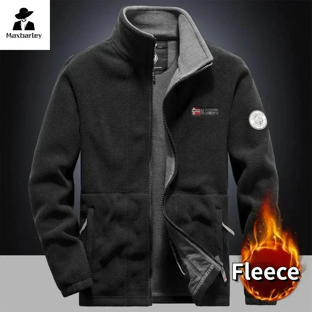 Winter Warm Fleece Jacket Men's Climbing Double Thickened Pocket Jacket Outdoor High Collar Windproof Ski Sweatshirt Coat Men - Tasawoq