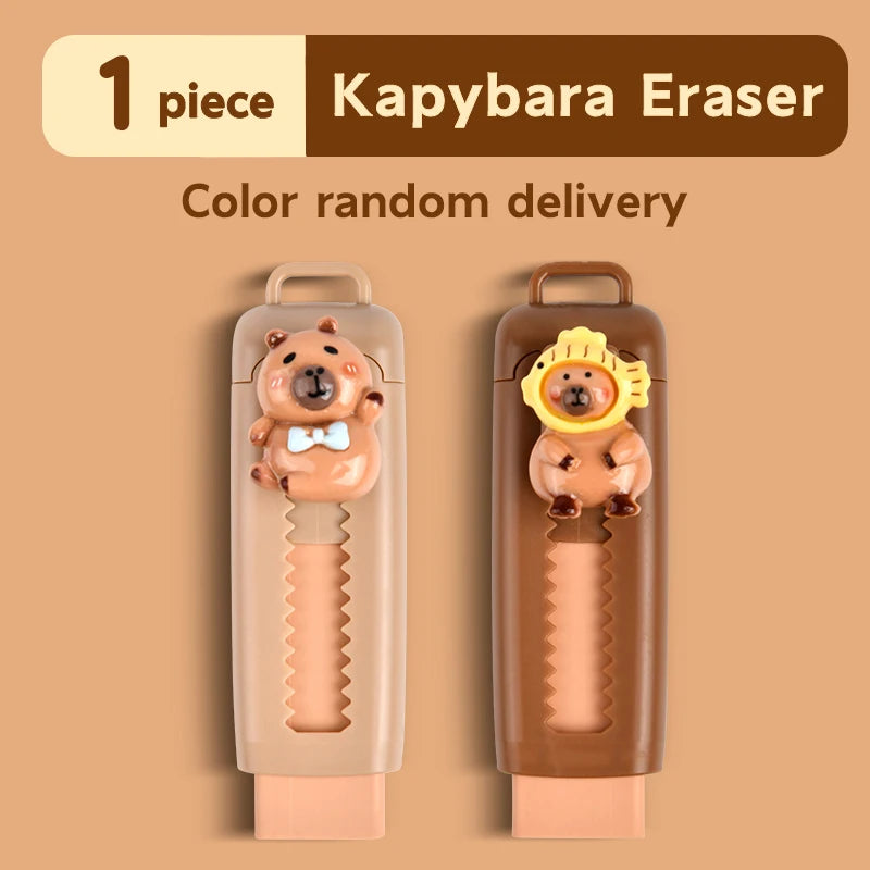 Kawaii Capybara Retractable Rubber Eraser Random Color Cute Korean Stationery School Office Supplies For Back To School