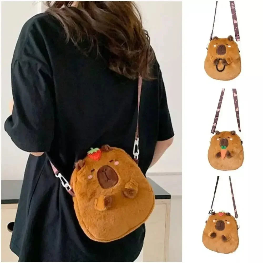 Large Capacity Capybara Plush Shoulder Bag Cartoon Capybara Handbag Unisex Capybara Handbag - Tasawoq