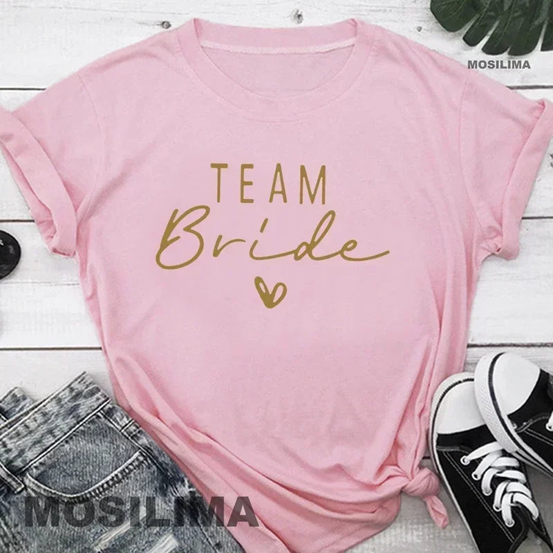 Women Cotton T Shirt Team Bride Bachelorette Party Shower Hen Party Bridesmaid Print T-Shirt 2024 Girls Wedding Female Tops - Tasawoq