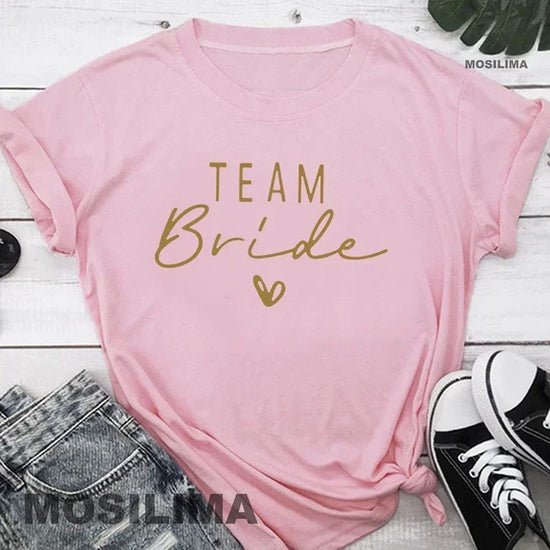 Women Cotton T Shirt Team Bride Bachelorette Party Shower Hen Party Bridesmaid Print T-Shirt 2024 Girls Wedding Female Tops - Tasawoq