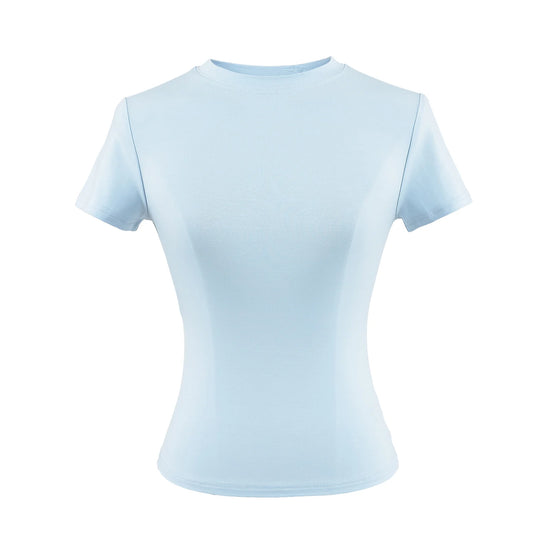 2024 New High Quality Casual T shirt Sexy Slim Short Sleeves Fashion Trend Solid Women Clothing y2k Tops - Tasawoq