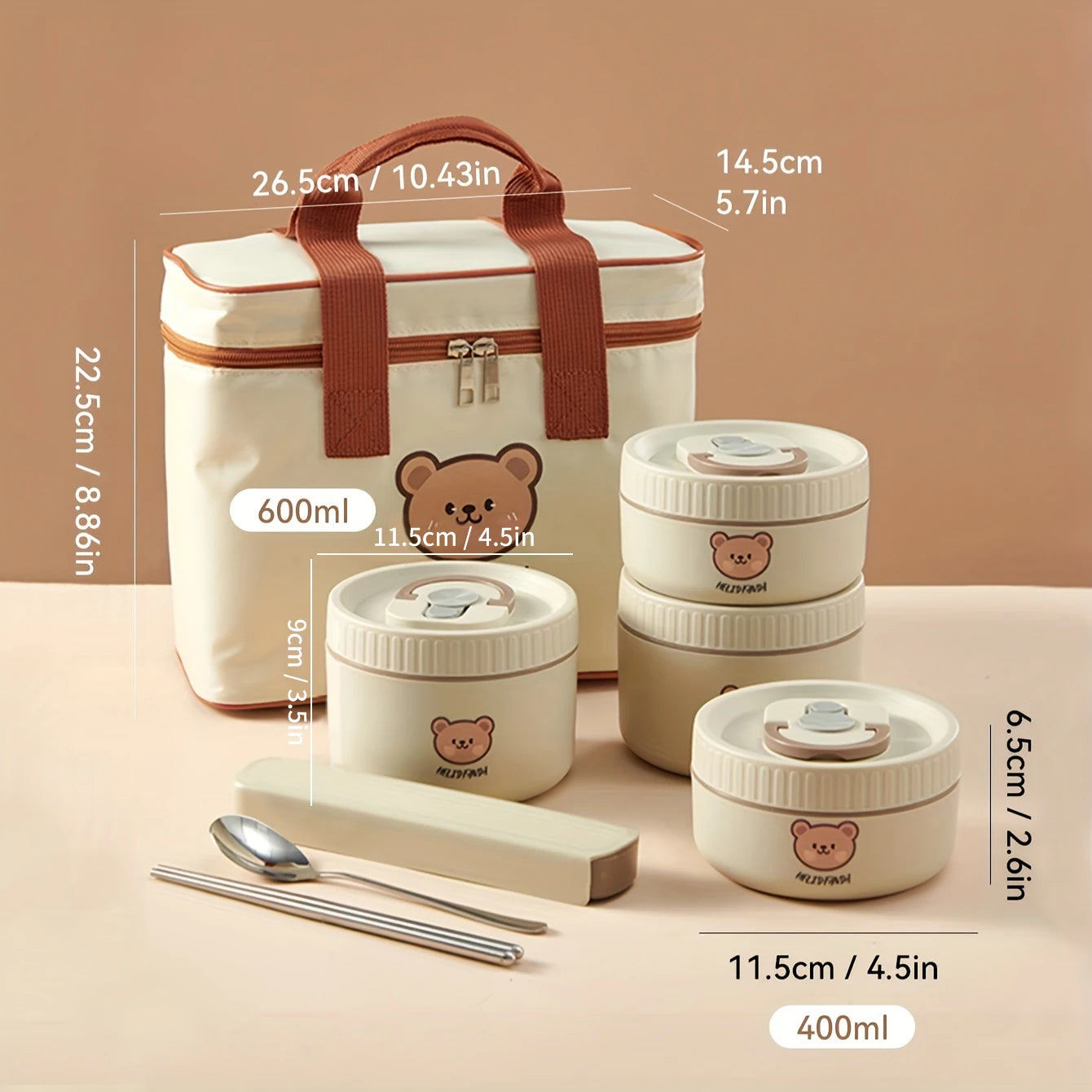WORTHBUY Cute Bear 304 Stainless Steel Thermal Lunch Box For Kids Adults Portable Microwave Bento Box Leak Proof Food Container