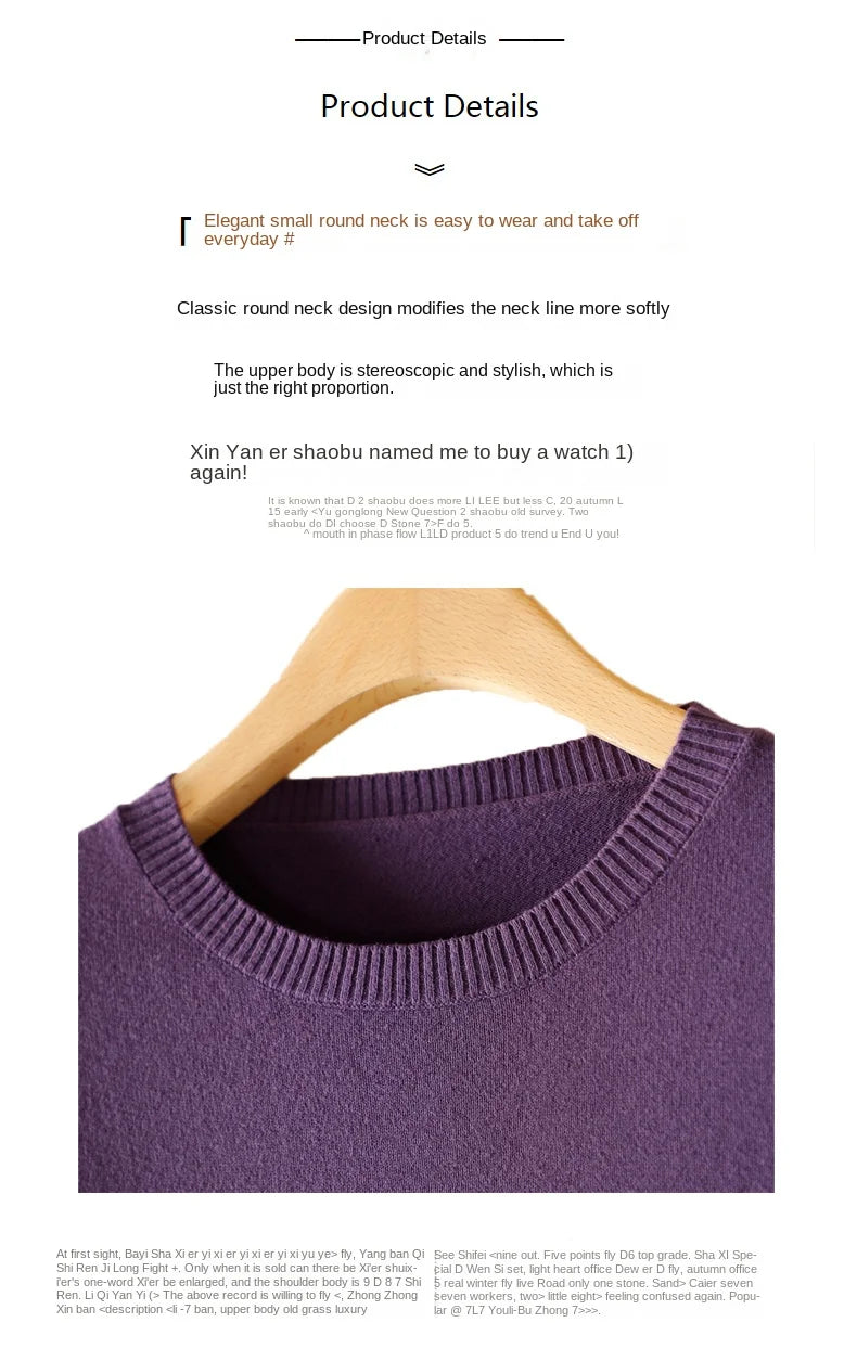 Women's 100% High-quality Cotton Knitted Sweater, Temperament Round Neck Top, Breathable And Versatile Pullover, Long Sleeved - Tasawoq