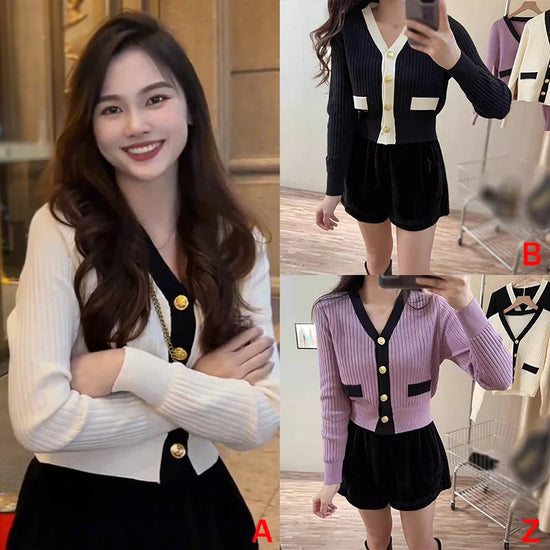 Women's Korean Version Sweater jacket V-neck Knitted Long Sleeved Cardigan Jacket - Tasawoq