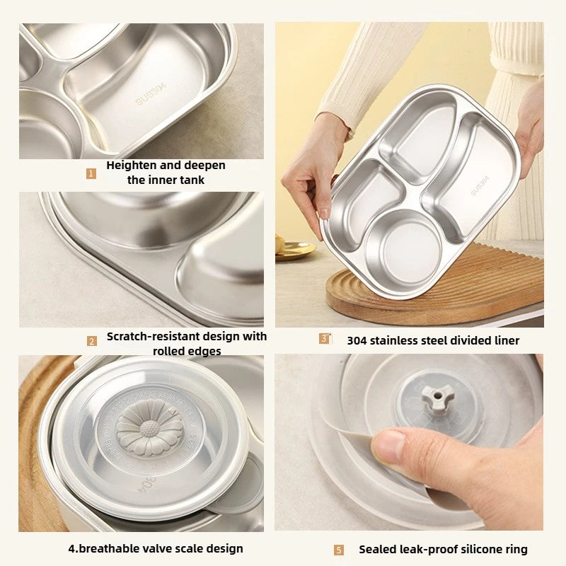 304 Stainless Steel Insulated Lunch Box Office Workers Sealed Portable Lunch Box with Bag Students Kids Commercial Bento Box Set