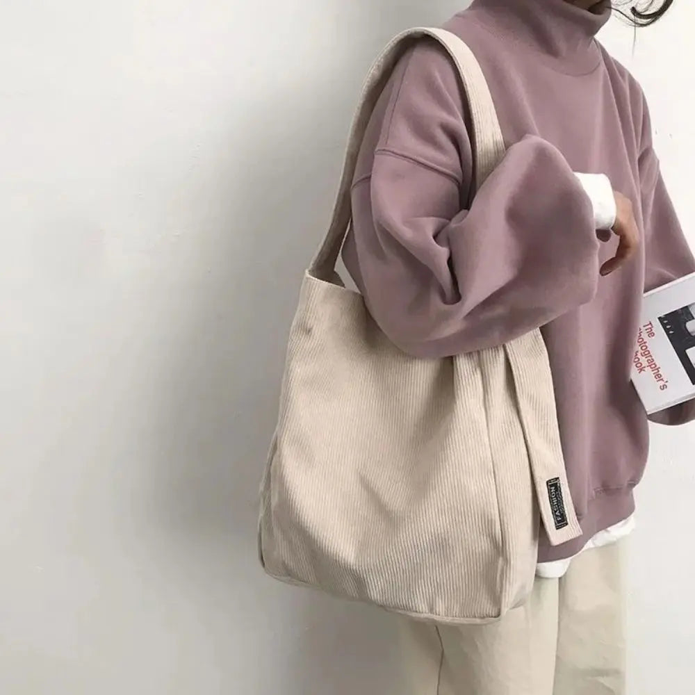 Fashion Women Corduroy Shoulder Bags Soft Handbags Tote Bags Girls Students Large Capacity Bags - Tasawoq