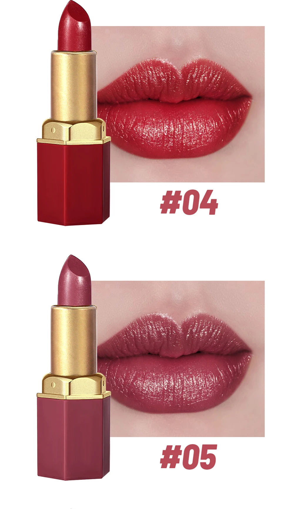 6 Colors Gold Bar Tube Lipstick Matte Texture Pearlescent Glitter Velvet Lipstick Valentine's Day Gift 6PCS - Tasawoq