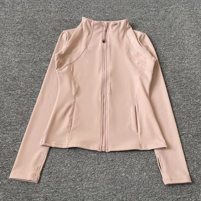 Quick Dry Stand Up Collar Fitness Jacket For Women Slim-Fit Zipper Yoga Wear Long Sleeve Breathable Running Sports Cycling Top - Tasawoq