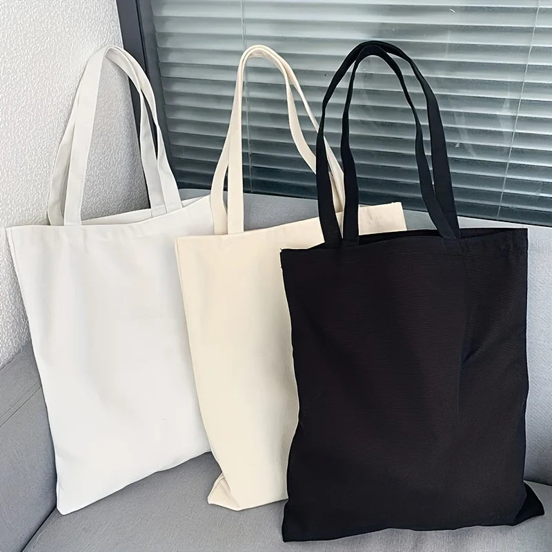 Simple and Casual Solid Color Canvas Material Large Capacity Women's Handheld Shoulder Bag for Shopping and Travel - Tasawoq