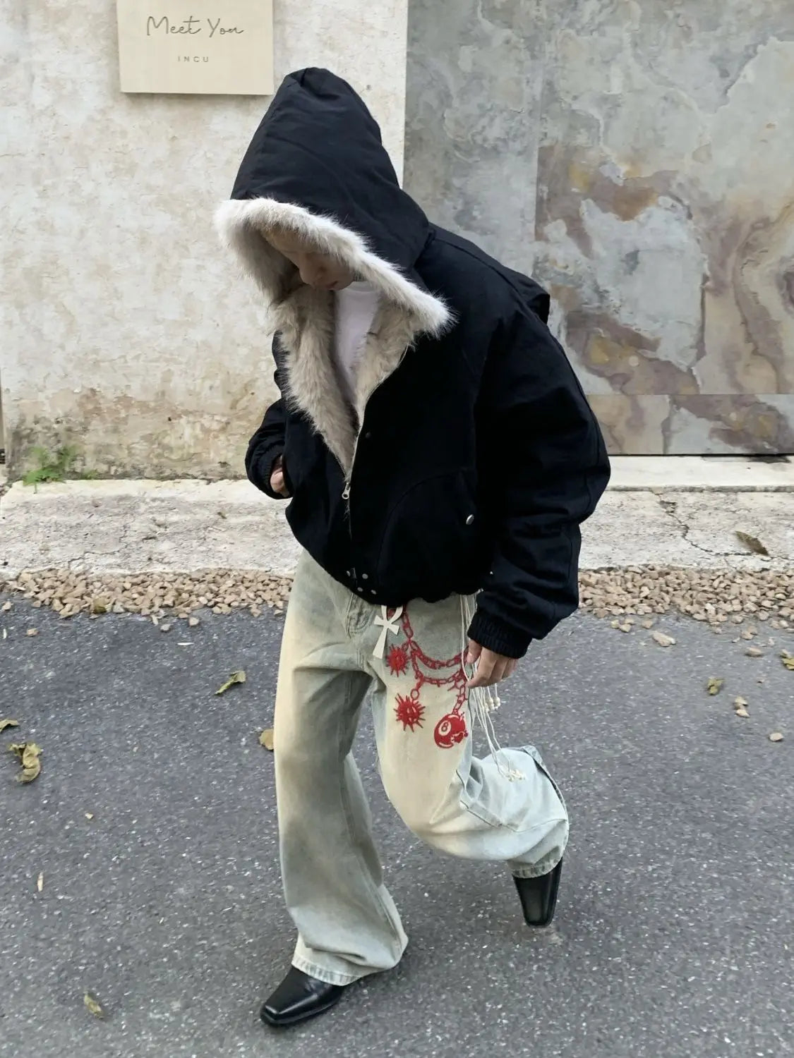 American Retro Woolen Collar Hooded Cotton Jacket Winter Thick Plush Top Men Street Hip-Hop Gothic Harajuku Oversize Jacket Coat - Tasawoq
