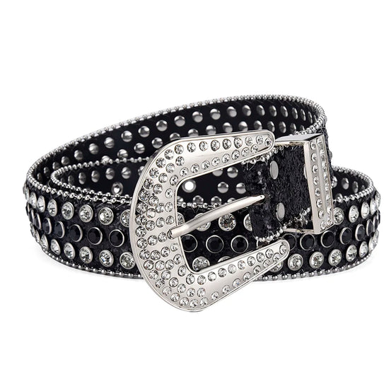Men's Jeans Rhinestone Large Size Belt Women's Belt Western Denim Shiny Rivet Design Leather HipHop Punk Rock Y2K Style Belt - Tasawoq