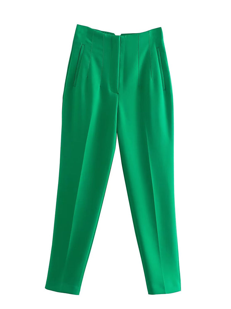Willshela Women Fashion Straight Pants High Waist Front Zipper Trousers Vintage Full Length Female Chic Lady - Tasawoq