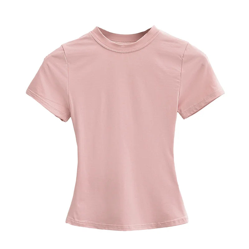 2024 New High Quality Casual T shirt Sexy Slim Short Sleeves Fashion Trend Solid Women Clothing y2k Tops - Tasawoq