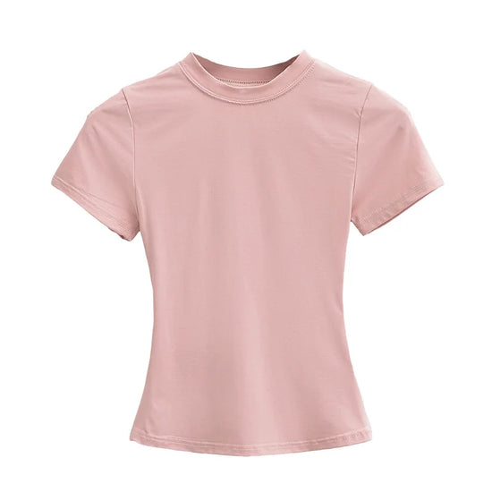 2024 New High Quality Casual T shirt Sexy Slim Short Sleeves Fashion Trend Solid Women Clothing y2k Tops - Tasawoq