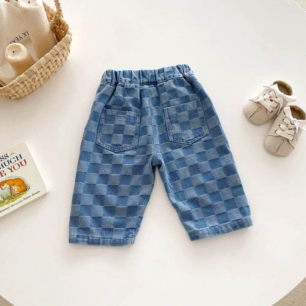 MILANCEL 1-5Y Children Jeans Boys Denim Pants Mid Waist Girls Trousers Fashion Kids Plaid Pants - Tasawoq