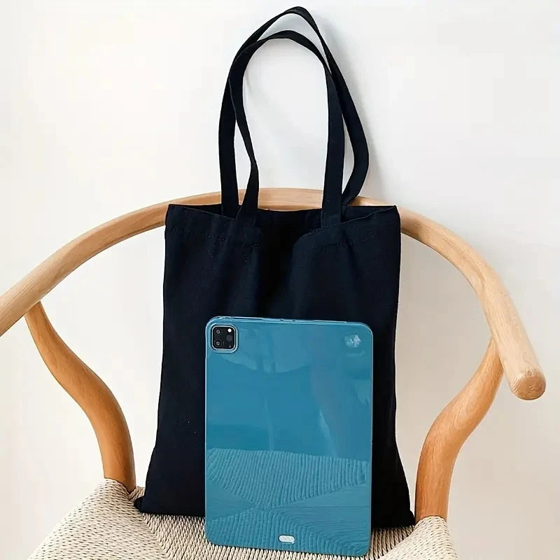 Simple and Casual Solid Color Canvas Material Large Capacity Women's Handheld Shoulder Bag for Shopping and Travel - Tasawoq