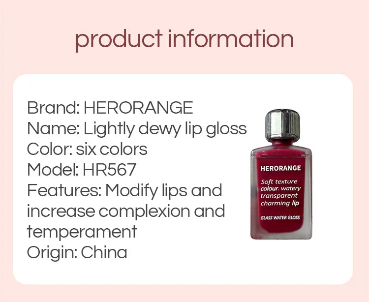 Lightly Glass Water Gloss Herorange Lip Glaze Mirror Moisturizing Plump Lips Not Easy To Stick To The Cup Long-Lasting Makeup - Tasawoq