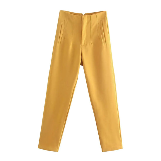 Willshela Women Fashion Straight Pants High Waist Front Zipper Trousers Vintage Full Length Female Chic Lady - Tasawoq