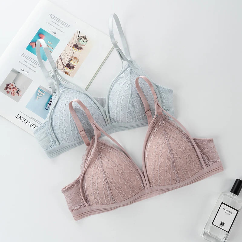 Floral Lace Bras for Women Sexy Lingerie Beauty Back Deep V Bralette Wire Free Thin Underwear Push Up Bra Female Brassiere - Tasawoq
