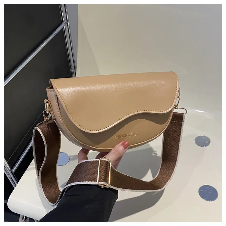Women Vintage Solid Color Flap Small Saddle Shoulder Underarm Bag Fashion PU Leather Wide Strap Crossbody Bag Shoulder bag zwq - Tasawoq