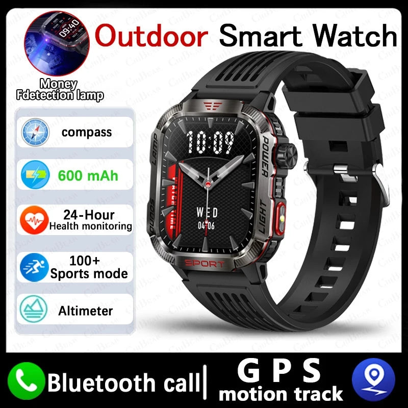 New For Huawei Xiaomi Military GPS Smart Watch Men Flashlight Compass Waterproof Outdoor Sport Tracker Bluetooth Call Smartwatch - Tasawoq