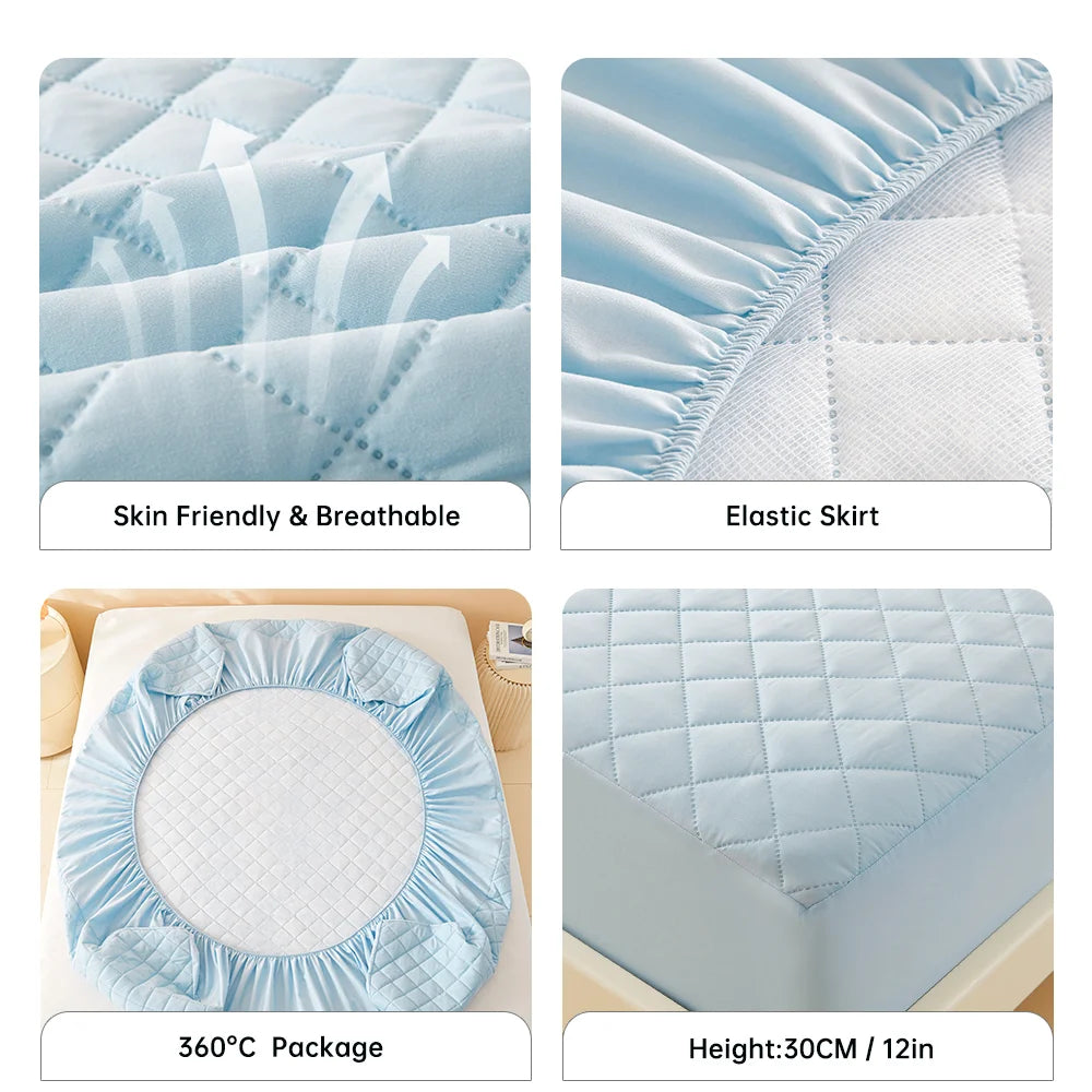 1pc 3D Air Fabric Thick Mattress Cover, 100% Waterproof Mattress Protector, Soft and Breathable Fitted Bed Sheet (No Pillowcase) - Tasawoq