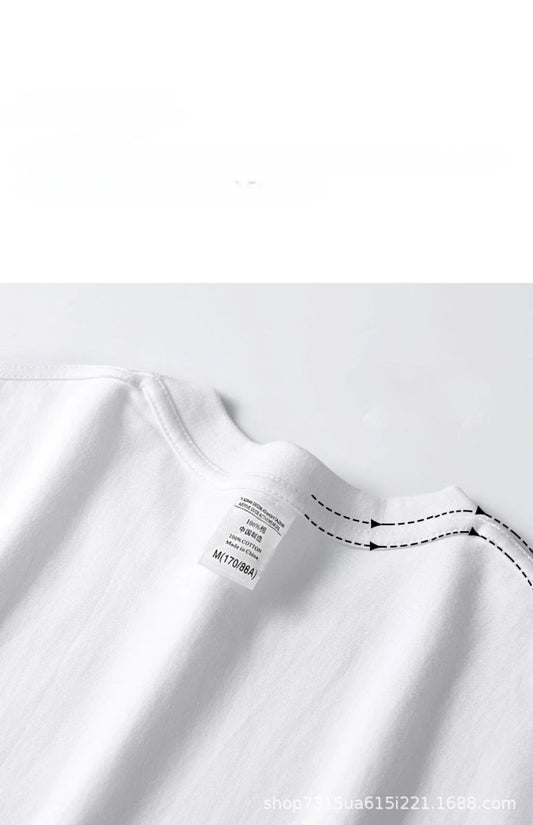 Beige 300g Heavyweight Cotton Short Sleeved T-shirt Summer Round Neck Loose and Base Shirt for Men Women Basic Tee - Tasawoq