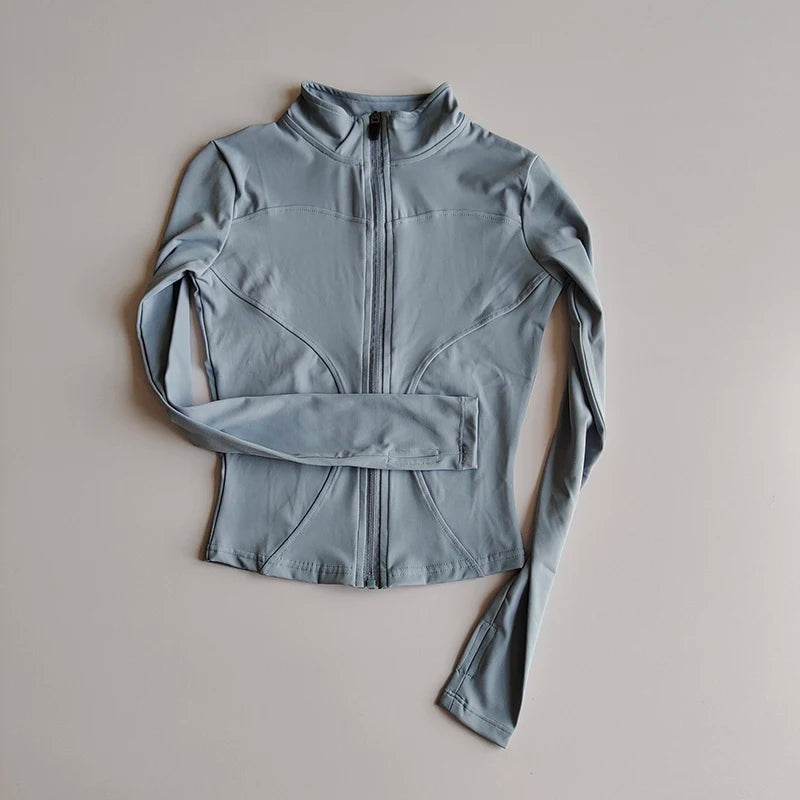 Outdoor Sports Long Sleeved Women Slim Yoga Clothes Quick Dry Zipper Cardigan Stand Up Collar Jacket Running Fitness Jacket Top - Tasawoq