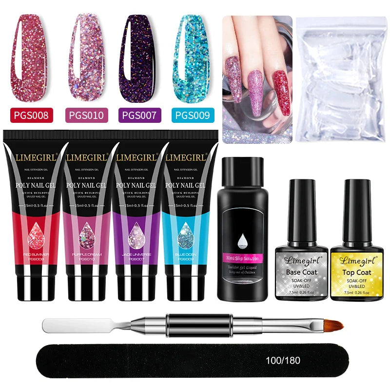 Nail Art Limegirl Kit Poly Nail Gel Extending Soaking Gel Kit Nail Art Acrylic Gel Varnish Kit For Novices Semi Permanent Gel So - Tasawoq