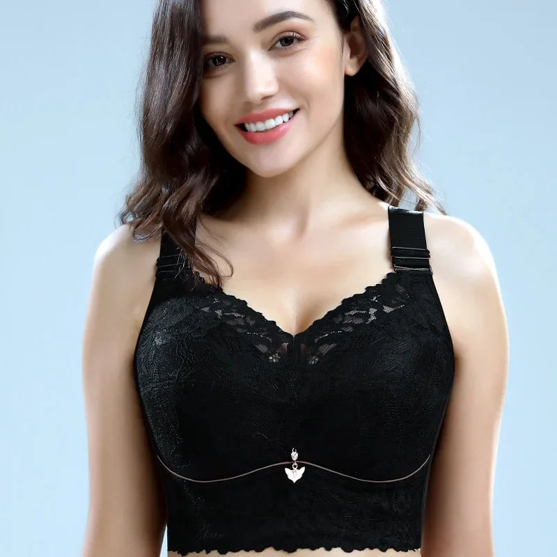 Women's Lace Push-Up Bra – Embroidered Backless Lingerie, Wire-Free, Plus Size (CDE 36–48) - Tasawoq