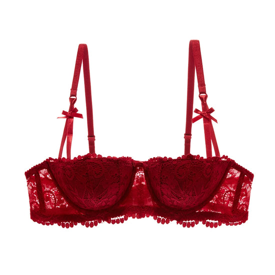 1/2 Half Cup Bras For Women Plus Size Lingerie Red Thin Underwear Cotton Sexy Push Up Balconette Bra Top Black White A B C D Cup - Tasawoq