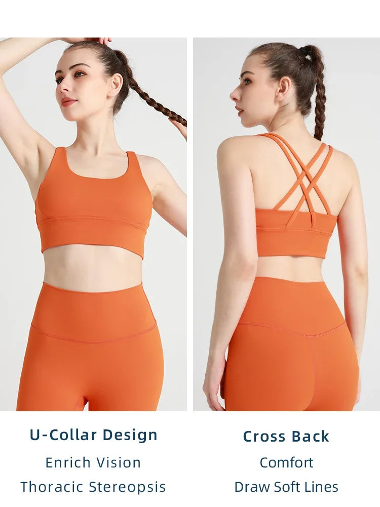 New Summer Sexy Sports Bras Women Fitness Vest Sports Top Cross Back Yoga Bra Running Fitness Breathable Shockproof Yoga Bra - Tasawoq