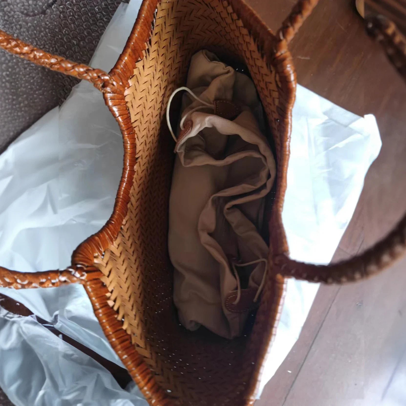 Handbags Women's Genuine Leather Shoulder Bag Weaving Casual Shopping Bag Vintage Big Tote Purse Cowhide Cross Hand Bags Lady - Tasawoq