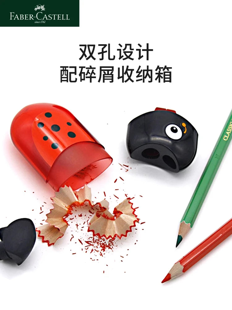 1Pc Faber Castell Double Hole Pencil Sharpener with Eraser Ladybug / Fish / Eagle Cute Stationery Back To School