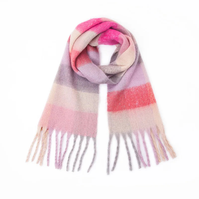 2025 Winter Thick Warm Scarf Women Cashmere Shawl and Wraps Pashmina Neckerchief Bufanda Female Rainbow Hairy Tessel Echarpe New - Tasawoq