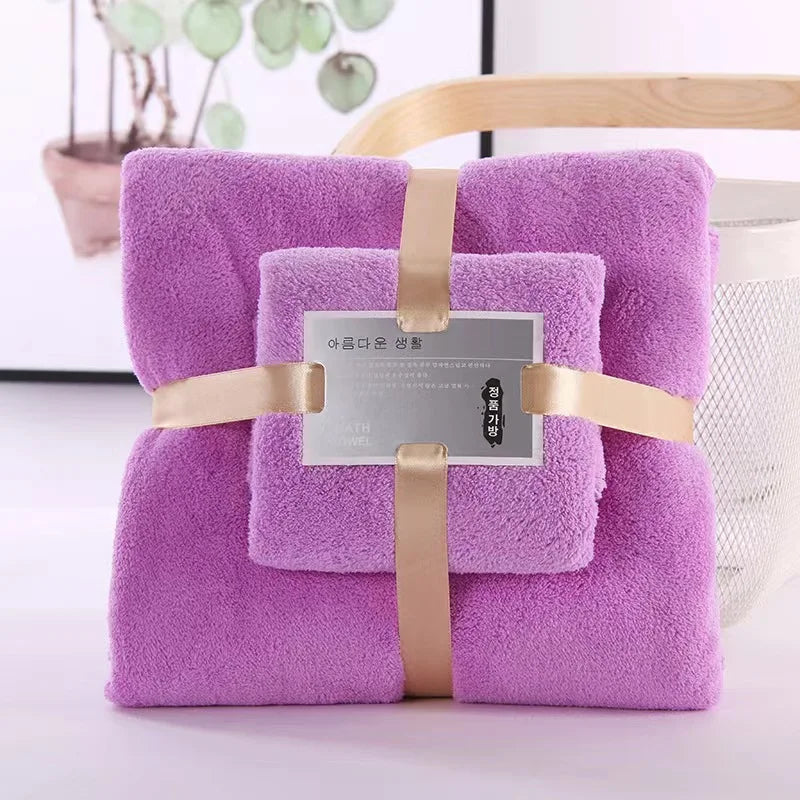 2PC Bath Towels Set Super Soft Highly Absorbent Quick-drying Coral Velvet Bath Towel For Adults Hotel & Spa Use - Tasawoq