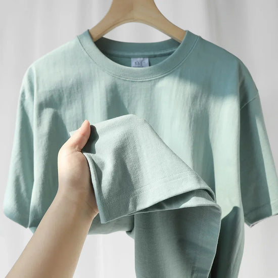 Summer Cotton Heavy Duty 300grams American Pure Cotton Short Sleeves T-shirt Men Casual Base Top Oversized T Shirt - Tasawoq
