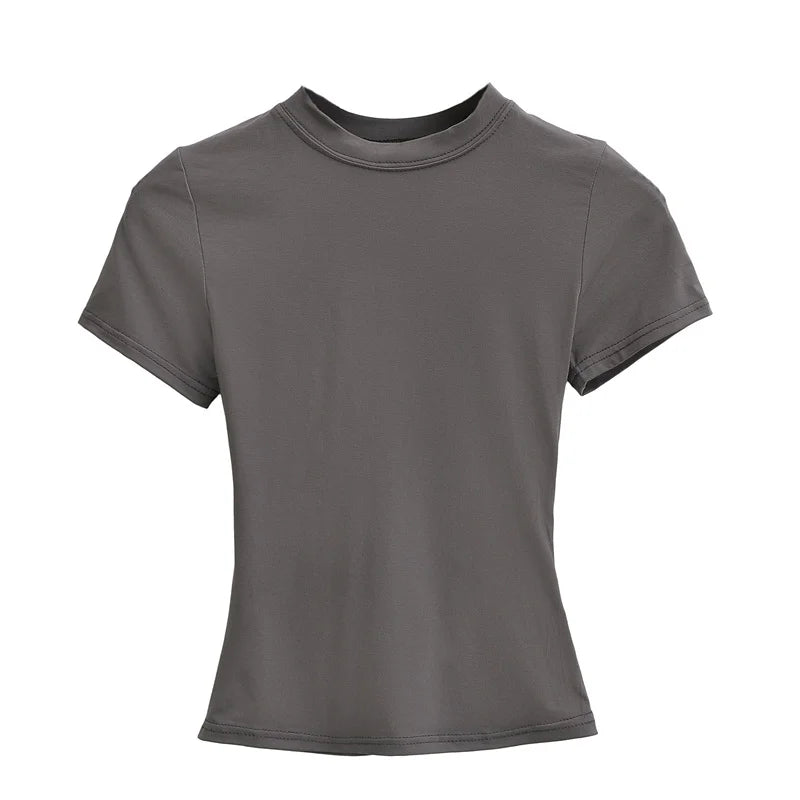 2024 New High Quality Casual T shirt Sexy Slim Short Sleeves Fashion Trend Solid Women Clothing y2k Tops - Tasawoq