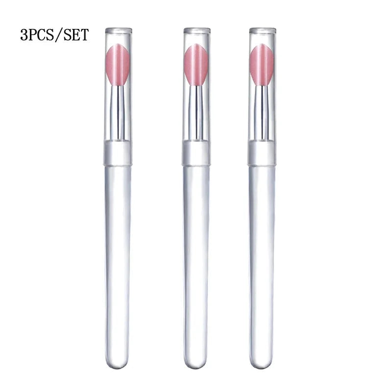 1/3/5pcs Flat Silicone Applicator Sticks Reusable Lip Brush With Cover For Dust Prevention Silicone Nail Powder Applying Tools