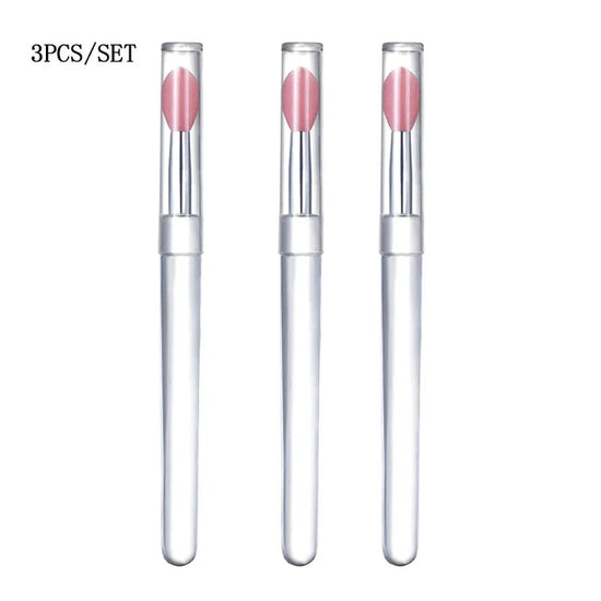 1/3/5pcs Flat Silicone Applicator Sticks Reusable Lip Brush With Cover For Dust Prevention Silicone Nail Powder Applying Tools - Tasawoq