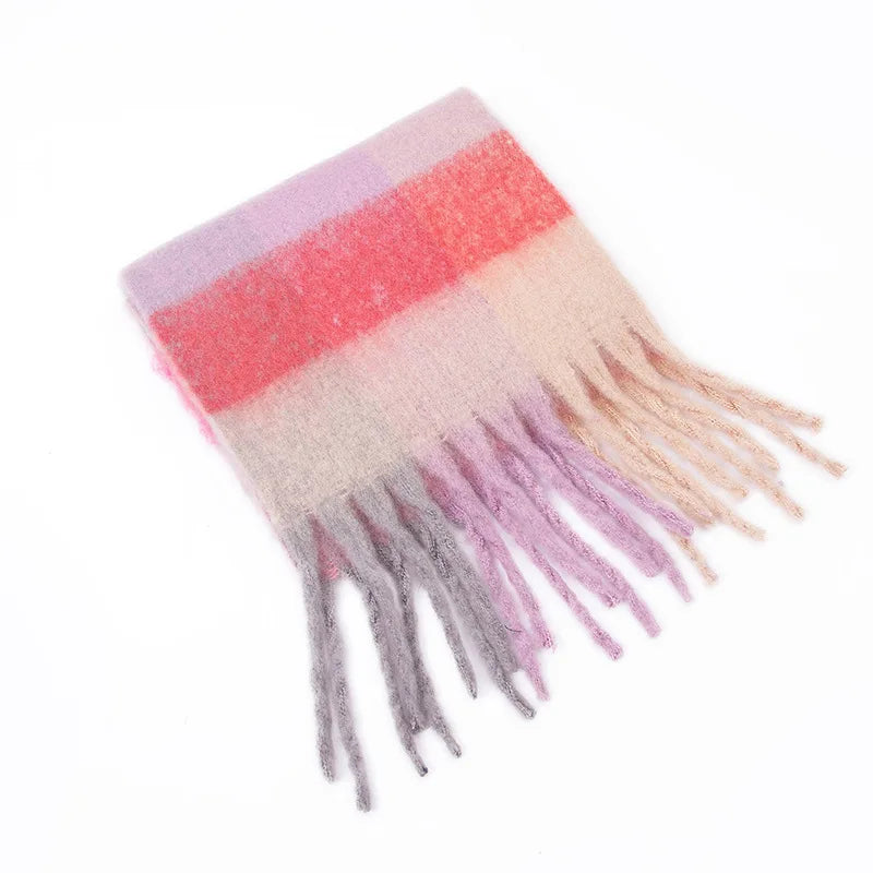 2025 Winter Thick Warm Scarf Women Cashmere Shawl and Wraps Pashmina Neckerchief Bufanda Female Rainbow Hairy Tessel Echarpe New - Tasawoq