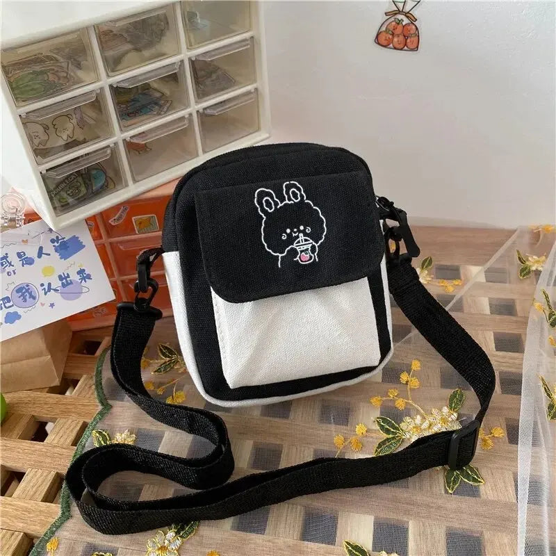 Cute Canvas One Shoulder Womens Bag Little Rabbit Korean Version Fashion Crossbody Bag Female Student Cotton Womens Handbag - Tasawoq
