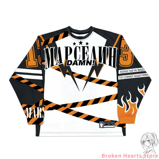 Y2k марселин Jersey Long Sleeves T-shirt Harajuku Vintage Streetwear Casual Baseball Jersey Casual Top Oversized Women Clothing - Tasawoq