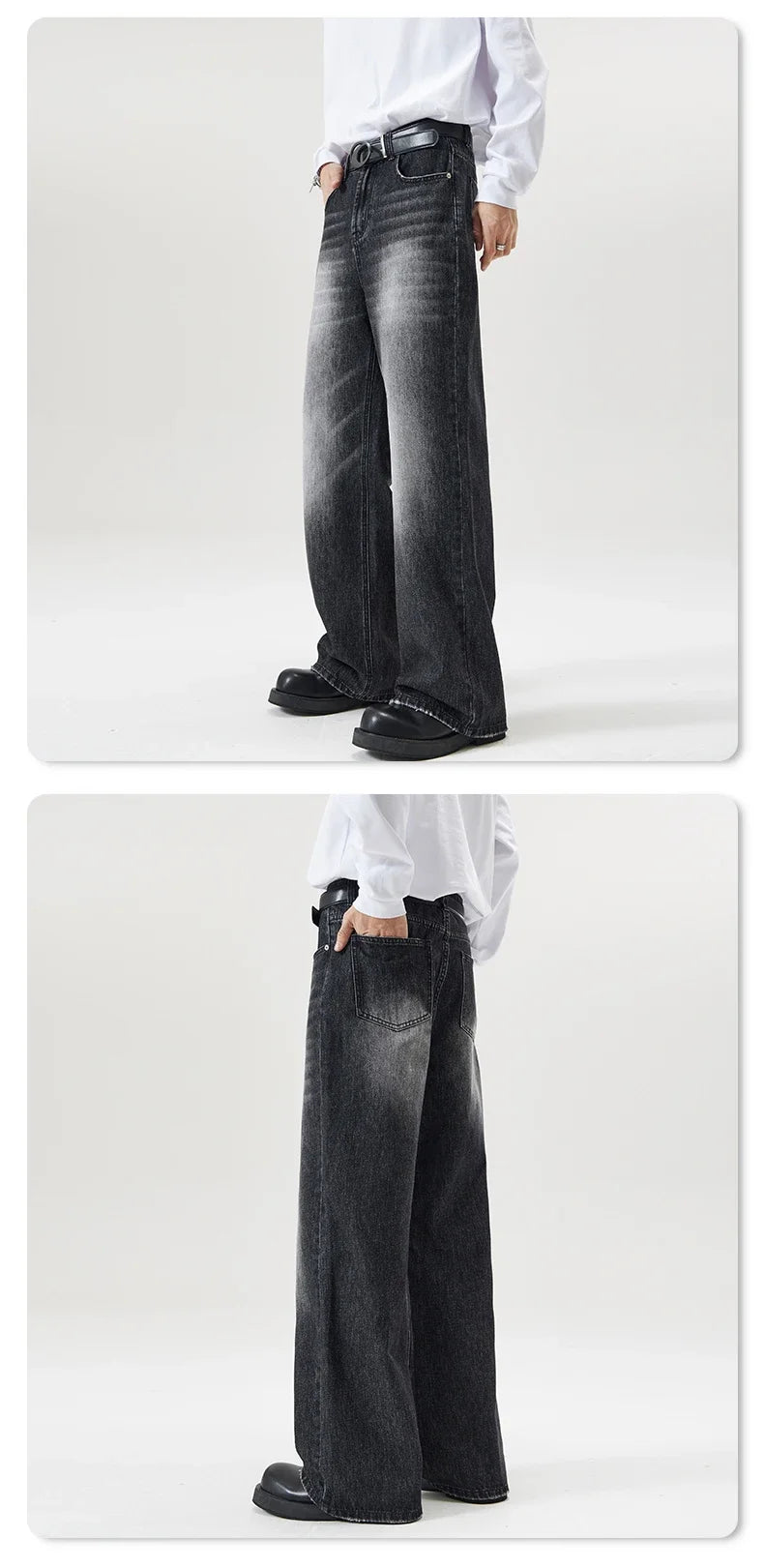 4 Colors Autumn Vintage Distressed Men's Baggy Straight Jeans Fashion Korean High Street Denim Pants Streetwear Male Trousers - Tasawoq