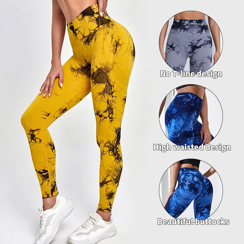 Tie Dye Yoga Pants Sport Leggings Women Seamless High Waist Push Up Woman Tights Fitness Workout Leggins Gym Clothing 2023 New - Tasawoq