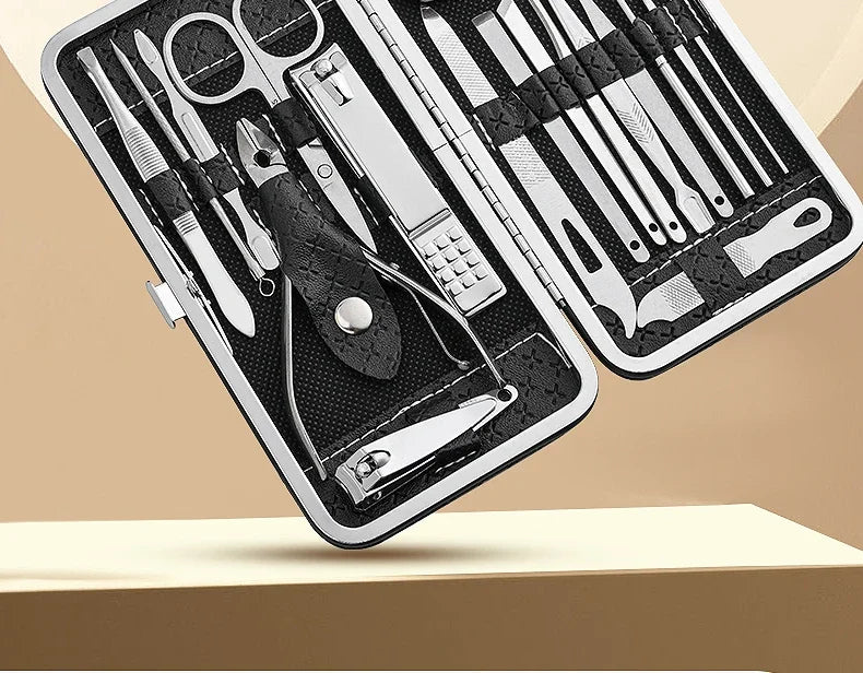 Nail art 19 piece set of beauty tools, home manicure, foot trimming, eagle beak pliers, care kit, nail knife, nail clipper set - Tasawoq